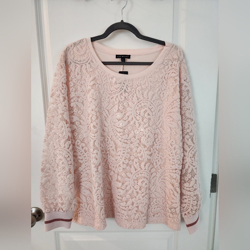 Elegant Lace Pink Top By Lane Bryant. New With Tags. Size 14/16.